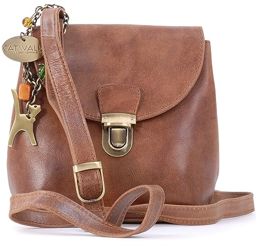 Catwalk Collection Handbags - Petit Sac Bandoulière Femme Cuir - Sac à Main - Sac Porté Croisé Avec Bandoulière Réglable - FRANKIE - Marron