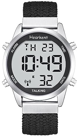 Hearkent Montre parlante pour personnes âgées, voix masculine anglaise avec alarme, montre numérique à grands chiffres avec affichage de l'heure et de la date, montre atomique pour malvoyants