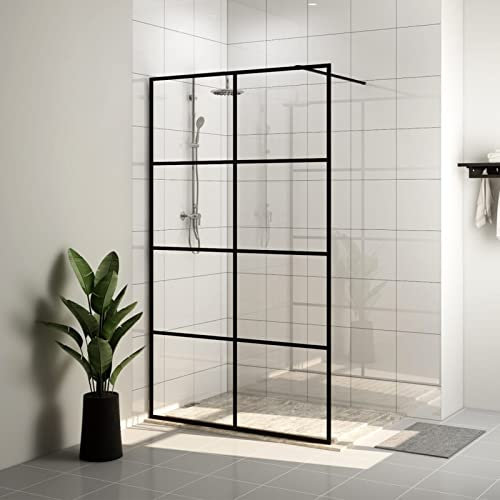 Homgoday Parete doccia con vetro trasparente ESG 140 x 195 cm, nero, per vasca da bagno, pannello doccia per bagno, divisorio divisorio per pareti cubicolo porta 231