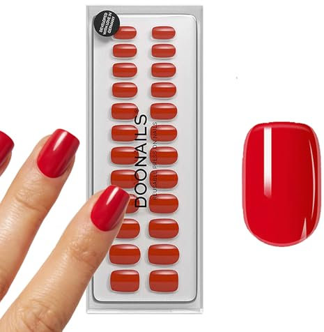 DOONAILS Soft Gel Press On Nails 30er Set Rose Red Square Form Hellrot Nägel zum Aufkleben Full Cover in Salonqualität Fake nails soft gel Medium Natürliches & angenehmes Tragegefühl