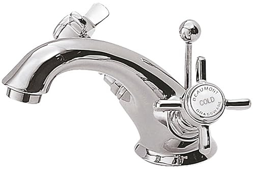 Balterley Bathroom Sink Taps, Mono Basin Mixer Tap, Dual Cross Handles Temperature Control Bathroom Tap, Traditional Spout Monobloc Basin Taps for Cloakroom - 62 x 197 x 112mm (Chrome)