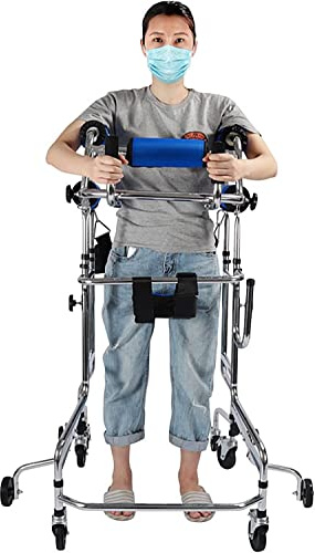 Aufrechter Lauflernwagen für Senioren mit Sitz,Medizinischer Walker, Gehhilfe fur Senioren Draussen,Hemiplegie Rehabilitation Stehgestell Erwachsene Tragbarer Walker Gehhilfe(150-180 cm)