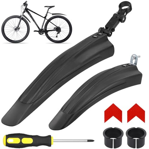Hejo Set Parafanghi Bici, 24-29 Pollici Parafango Bici Universale con 2 Adesivi Riflettenti Freccia Rossa, Parafango Bici da Corsa Regolabile MTB (Nero)