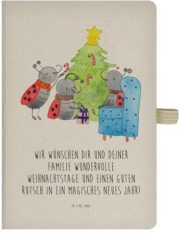 Mr. & Mrs. Panda DIN A4 Baumwoll Notizbuch Weihnachten Smörle - Geschenk, Weihnachtsbaum, Weihnachtsdeko, Adressbuch, Pfefferminzstange,