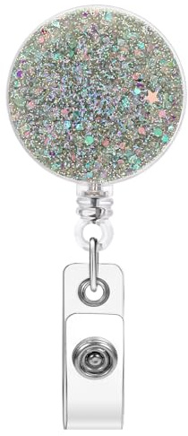 Soleebee Schlüssel JoJo Ausziehbar, Bunt Pailletten Ausweis JoJo Schlüsselanhänger Einziehbarer Ausweishalter Schlüsselrolle ID Name Badge Holder mit Krokodilklemme für Kartenhalter (Silber)