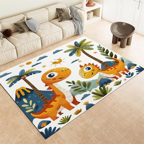 Srigzcaly Superweicher Teppich kinderzimmer 80x150cm Cartoon-Dinosaurier-Kokosnussbaum Antirutsch Teppich Schlafzimmer-Rechteckteppich, Mehrfarbig Wohnzimmer-Teppich Balkon-Bodenmatte kinderteppich