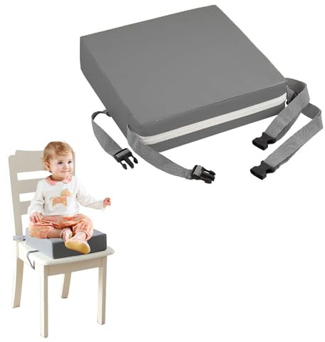 10cm SitzerhöHung Stuhl Kind, Sitzkissen Stuhl Kinder, Stuhlerhöhung Kinder SitzerhöHung Sitzkissen Kinder mit 2 Sicherheitsschnalle Gurt, Tragbare KindersitzerhöHung Rutschfeste - Dunkelgrau