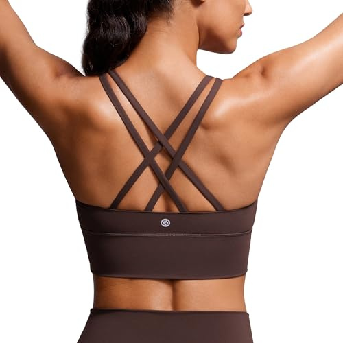CRZ YOGA Naked Feeling Longline Sports Bras Hot Fudge Brown Large