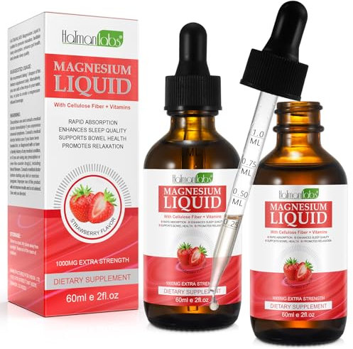 Magnesium Glycinate Liquid Drops,Liquid Complex with Magnesium Glycinate,Taurate,Cellulose Fiber,Bromelain,Vitamin B6,C,D and Zinc, Strawberry Flavor, 2 Fl Oz