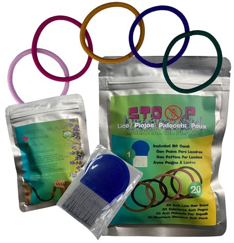 Elastico anti-pidocchi pidocco con lendrera 20 elastici repellenti e lendrera professionale. In Borsa Zip - 100% Naturali con Oli Essenziali - Prevenzione Efficace