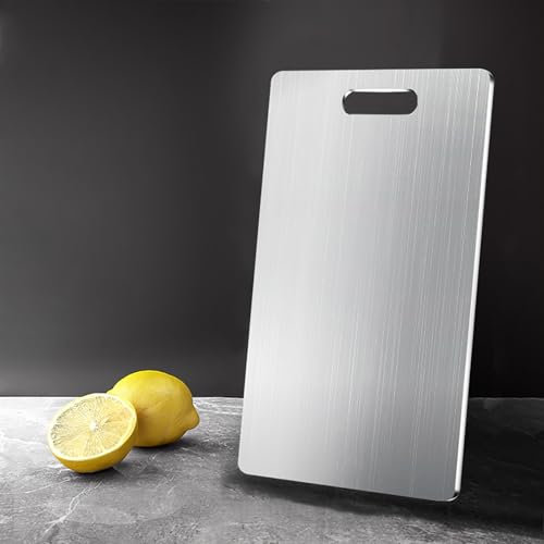 316 Planche À Decouper, Planche Titane, Planche A Decouper en Inox, Épaissi et Durable, Utilisable des Deux Côtés, Pratique pour Le Rangement, Adapté aux Cuisines Domestiques et au Camping en Plein Ai