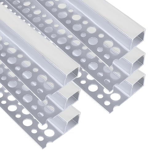 inShareplus Plaster-in LED Profile, 3.3ft/1M 6-Pack LED Aluminium Channel with Milky Diffuser, Trimless Recessed Single-Sided LED Strip Diffuser for Under Cabinet, Wall, Ceiling and Corners of Walls