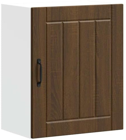 vidaXL Lucca Kitchen Wall Cabinet - Brown Oak Storage Unit - Engineered Wood - Wall Mount Design - Glass Door - Modern Kitchen Cabinet - 50x31x60cm