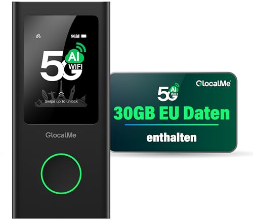 GlocalMe Numen Air Mobiler WLAN Router 5G, Keine SIM-Karte nötig, 5G LTE Hotspot mit 30GB europäischem Datenpaket, Unterstützt 16 Geräte gleichzeitig, 5400 mAh Akku, Reise- oder Heim-WLAN-Hotspot