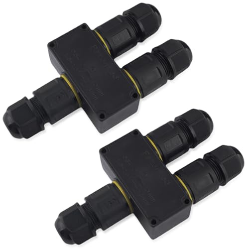 2 Stück Abzweigdosen IP68 Wasserdicht Kabelverbinder, Verteilerdose Klemmdose Kabelverbinder Wasserdichte Erdkabel Verbindungsdose für Aussen Größere 3-Wege Kabelverschraubung Ø6mm-11mm Y-Form Schwarz