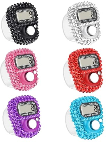 6Pcs Finger Counter, 20g Electronic Finger Counter, 5-Digit Number Count Clicker, Electronic Finger Counter, Hand Clicker Counter, Counter Clicker Finger Pitch Counter, Finger Tally Counter for Pitch