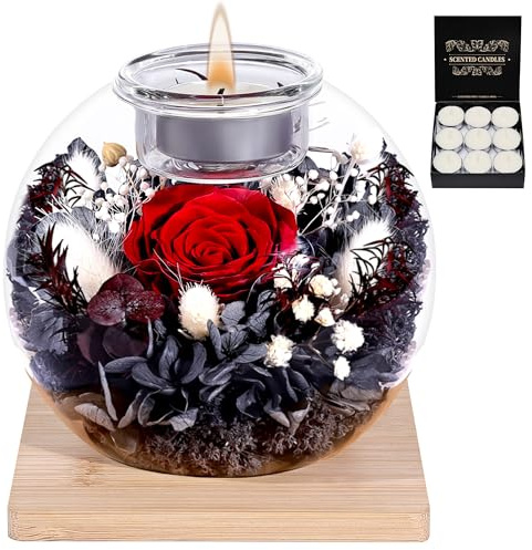 FRFG Rose Eternelle, Cadeaux d'anniversaire pour Femmes, Vraies Roses Eternelles avec Couvercle en Verre, Cadeaux pour Femmes, Sœurs, Petites Amies pour Anniversaire, Thanksgiving, Noël (Rouge)