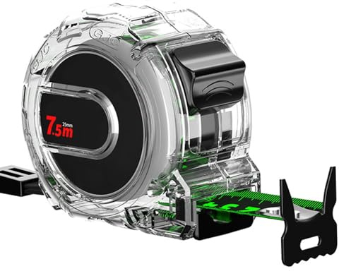 7.5M (24.6ft) Stainless Steel Retractable Tape Measure - 25mm Wide, Fluorescent Transparent Design, Double-Sided Graduations, Precision and Easy-to-Read Self-Lock