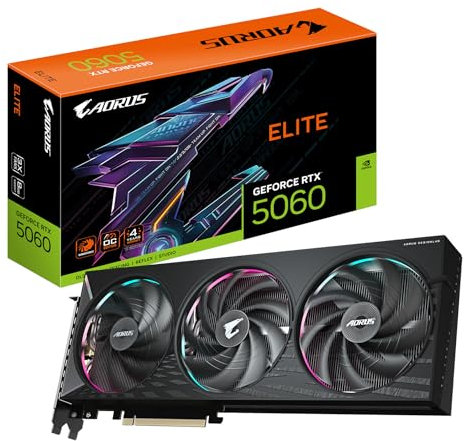 Gigabyte AORUS GeForce RTX 5060 Elite 8G Carte Graphique - 8GB GDDR7, 128bit, PCI-E 5.0, 2722 MHz Fréquence du cœur, 3 x DisplayPort, 1 x HDMI, GV-N5060AORUS E-8GD