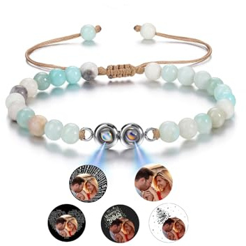 GEHECRST Personalisiertes Armband mit Foto Bild Projektion Armband Perlenarmband Damen Herren Armbänder Fotoarmband Personalisierte Geschenke für Männer Frauen Geburtstag