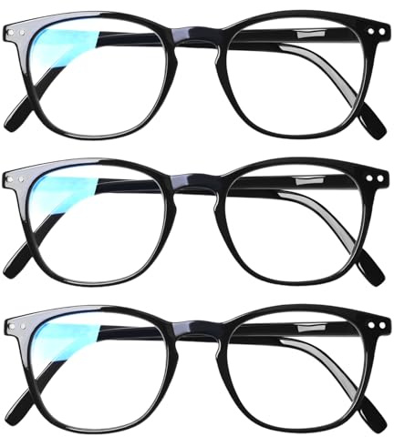 COJWIS Lesebrille 3er Pack Herren Damen Brille Runder Rahmen Blaulichtfilter Federscharnier Leser Schwarz/Schildpat Brillen (3 Schwarz, 0.00, x)