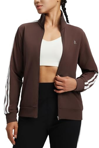 baleaf Women's Fleece Running Jackets Full Zip Warm Sweatshirts Jackets Winter Cold Weather Workout Athletic Sports Leisure Brown L