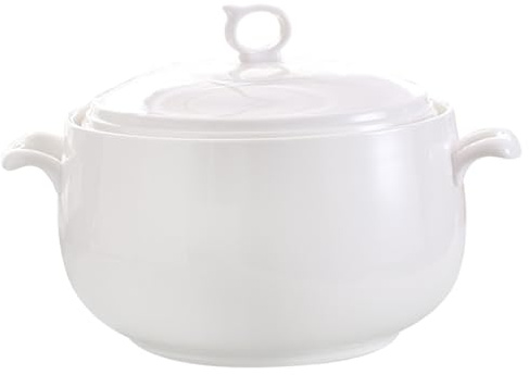 CAKEEYUM Soup Tureen 3000ml Round Ceramic Serving Bowls with Lids Heat-Resistant Soup Bowls with Handles Microwave Safe for Restaurant Home Kitchen Tureen, Ceramic Bowl with Lid, with Hand