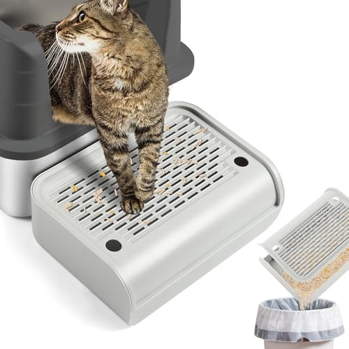 Kalolär Kattramp för katttoaletter, katter, sparkpall med filterfunktion, lätt att rengöra, husdjurtoalett fram, sparkcykel, kattlåda, kattskräp, små äldre (ljusgrå)
