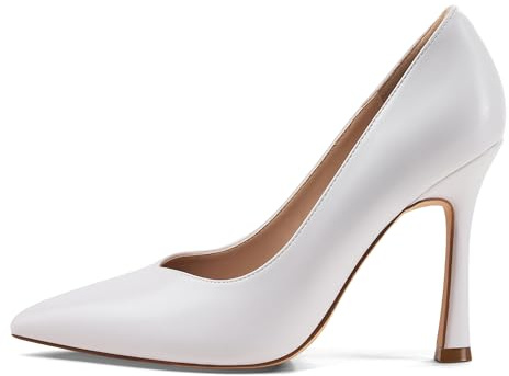 Zhabtuc Zapatos de Tacón Mujer - Salones Stilettos de 10 cm, Punta Cerrada y Afilada, Cómodos, para Vestir, Fiesta y Boda, Blanco Mate, 36 EU