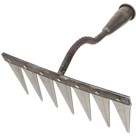 MOTHNUR Rastrello Da Giardino in Metallo a 7 Denti, Piccolo Rastrello Manuale Manico, Strumento Per Dissodare, Diserbo e Pulizia Prato, Utensile Pratico Per Giardinaggio Quotidiano e Orto