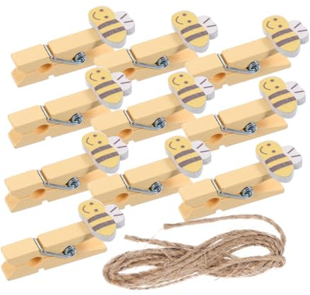 Ipetboom 20pezzi Mollette in Legno per Lavori Artigianali Clip per Foto Forma di Ape con Corda Morsetti Decorativi per Compleanni Matrimoni Shower e Altre Feste