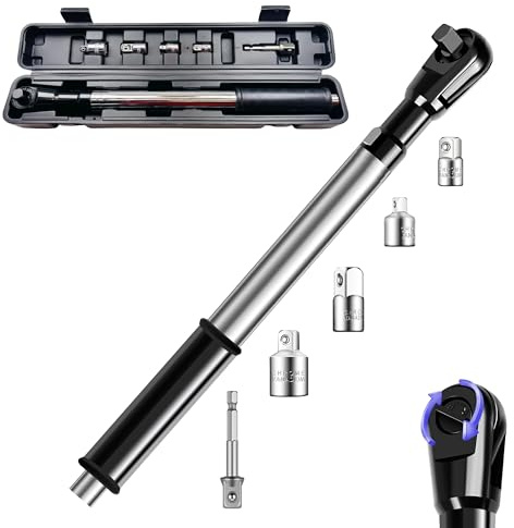 TOLCHENO 1/2“ Offset Extension Wrench Impact for Electric Drill,Electric Ratchet Wrench Extender for Tight Spaces with 1/2,3/8,1/4 Inch Socket Adapters and Drill Bit (blew case)