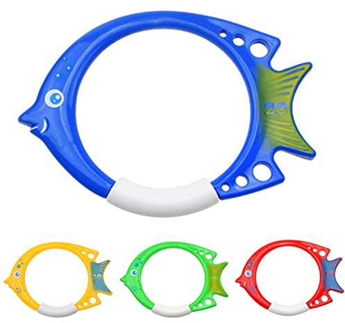 Lawnrden Juguetes de Buceo en Piscina, Anillo de Buceo subacuático, Juguete de hundimiento para Piscina, Juego de Entrenamiento de natación, 4 Uds. En Forma de pez |.Anillos de niños