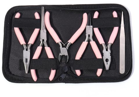 Smyckestång set 1 delar/6-delad smyckestång i rostfritt stål – rundtång och trådskärare för gör-det-själv-pärlarbeten, hantverk som bärbart smyckesverktyg (1 set)