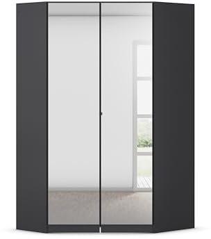 Rauch Möbel Costa, Eckschrank, Farbe Grau metallic, Breite 117 cm | Eckkleiderschrank, 2-türig, mit Spiegel, Zubehör Premium, für Schlafzimmer, Kinderzimmer, Babyzimmer, Garderobe, Flur