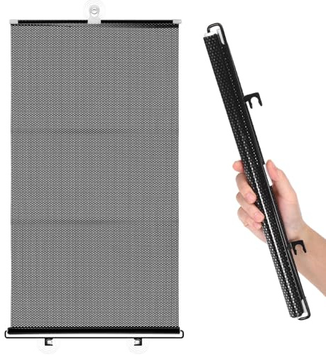 SEWACC Balcony Blackout Curtain with Suction Cup, Punch-free Black Mesh Dot Design Portable Retractable Roller Sunshade for Windows And Doors, Privacy Drape, 15. 75 Widthx49. 21 Height