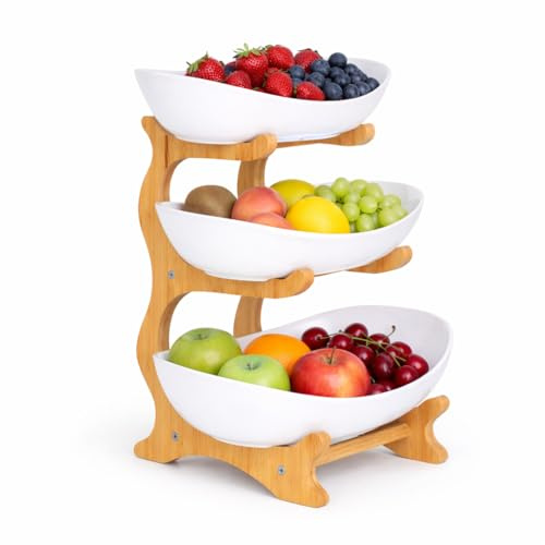 Tiered Fruit Bowl | Serving Bowls for Snacks & Dessert | Fruit Basket | Serving Platters For Parties | Food Stand | Afternoon Tea Stand | Serveware for Weddings, Conferences, Events (3-Tier)