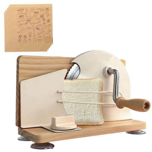 Brotschneidemaschine Manuelle mit Handkurbel, Einstellbare Scheibendicke | 0-20mm, Edelstahlklinge, mit Saugnäpfen, mit 50 Brotbeutel, Allesschneider Klappbar für Sauerteigbrot Toast Baguette