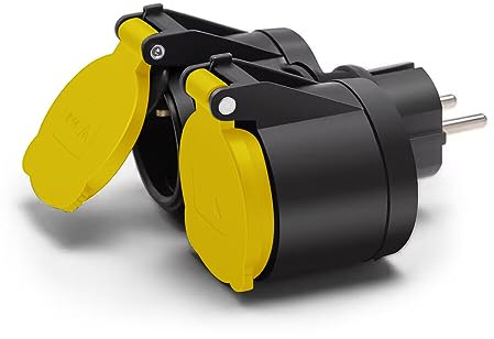 Doppelstecker für Steckdose, Steckdosenadapter Mehrfachsteckdose Schwarz Geeignet für den Außenbereich Schuko Stecker 16A/250V/Max 3680W