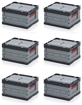 Auer Packaging 6 x professionell hopfällbar låda 40 x 30 x 22 med lock inkl. tumstock x set om 6
