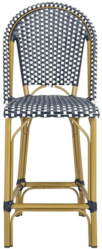 Safavieh PAT4019A Collection Gresley Navy and White Indoor/Outdoor Stacking French Bistro Counter Stool