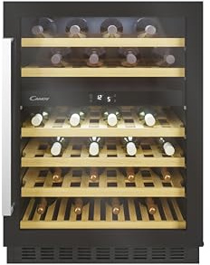 Candy Integrated 60cm Wine Cooler, 46 Bottle Capacity, Dual Temperature Zones, Black - CCVB 60D UK/1