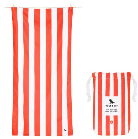 Dock & Bay Strandhandtuch - Schnell trocknende Mikrofaser, ohne Sand - Kompakt, Leicht - 100% recycelt - Inklusive Beutel - Cabana - Waikiki Coral Red, Extra Large (200x90cm, 78x35)