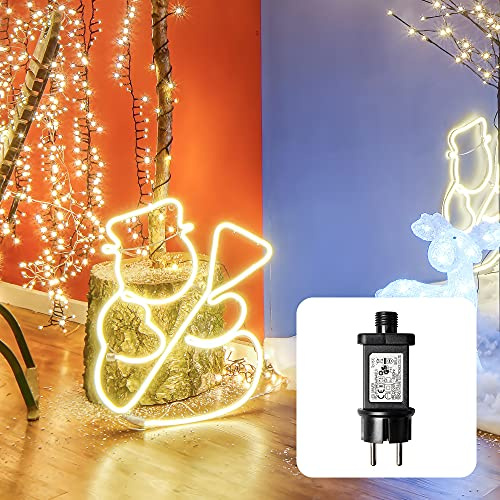 hellum Schneemann Deko außen mit Transformator, LED Schneemann warmweiß | Schneemann beleuchtet aussen mit 360 warmweißen LED, 38 x 52 cm, Weihnachtsbeleuchtung außen mit 5 m Zuleitung 578072