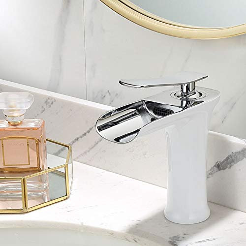YHSGY Waschtischarmaturen Becken Wasserhahn Verkupfert Gebratene Weiße Farbe Gesicht Pan Wasserhahn Heben Über Theke Becken Wasserhahn Heißen Und Kalten Wasserhahn