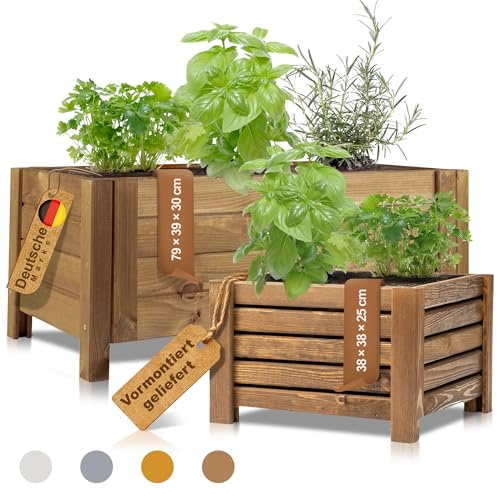 BooGardi Pflanzkasten Holz mit Vlies · 2 Größen & 4 Farben · Blumenkasten Balkon 79x39x30cm Dunkelbraun · Pflanzkübel groß außen rechteckig · Blumenkästen für Balkon, Terrasse & Garten
