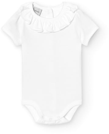 Babidu Body Cuello Volante Manga Corta Ajustado, Blanco, 18 Meses Unisex bebé