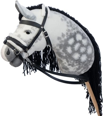 Hobbyhorse with bridle A3| Realistic steckenpferd | Dapple grey SPRING