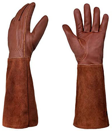 Gmjay Gartenhandschuhe Aus Leder für Das Beschneiden Von Rosengärten Atmungsaktive Handschuhe Komfort Stichfest Arbeitshandschuhe Wasserdicht für Damen und Herren,Brown,S