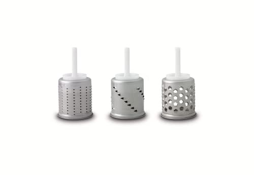 Jupiter Lot de 3 tambours supplémentaires d'origine (râpe fine, julienne, couronnes) en acier inoxydable, pour coupe-légumes en plastique et en métal, compatible avec les robots de cuisine KitchenAid